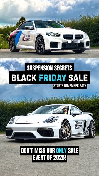 sports car, suspension parts, car suspension upgrade, performance suspension, vehicle suspension, holiday sale, lifestyle, energetic, bold, blue, neutral, black friday